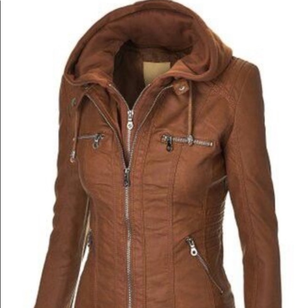 Brown faux leather jacket made by Johnny