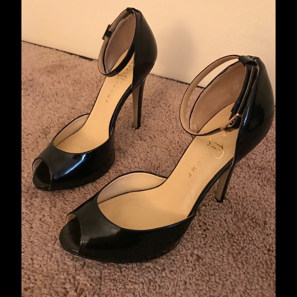 Black Patent Leather Peep Toe Heels