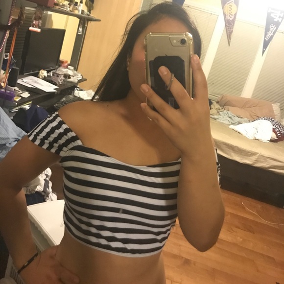 Striped off the shoulder swim top - Picture 5 of 5