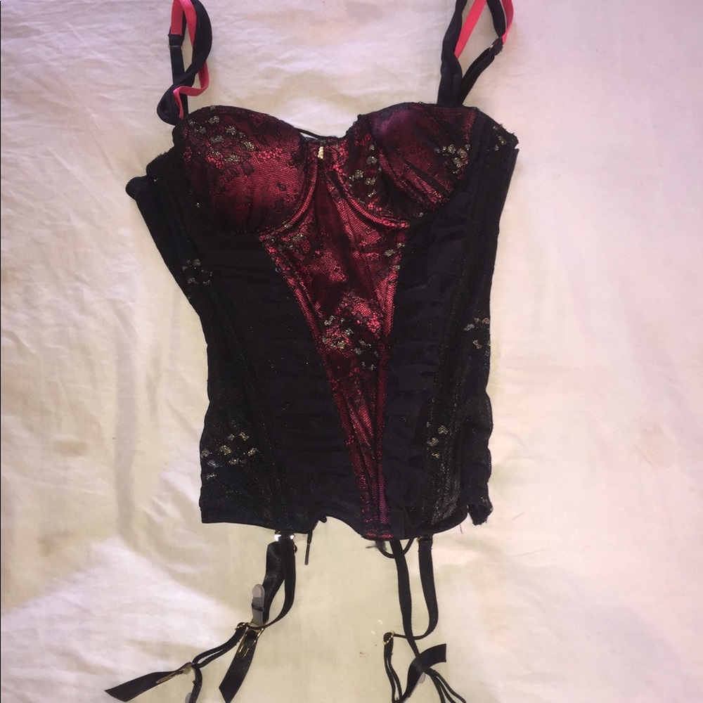 Black and red lace corset