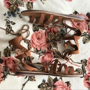 Brown lace up gladiator sandals