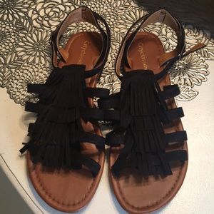 Black fringe sandals