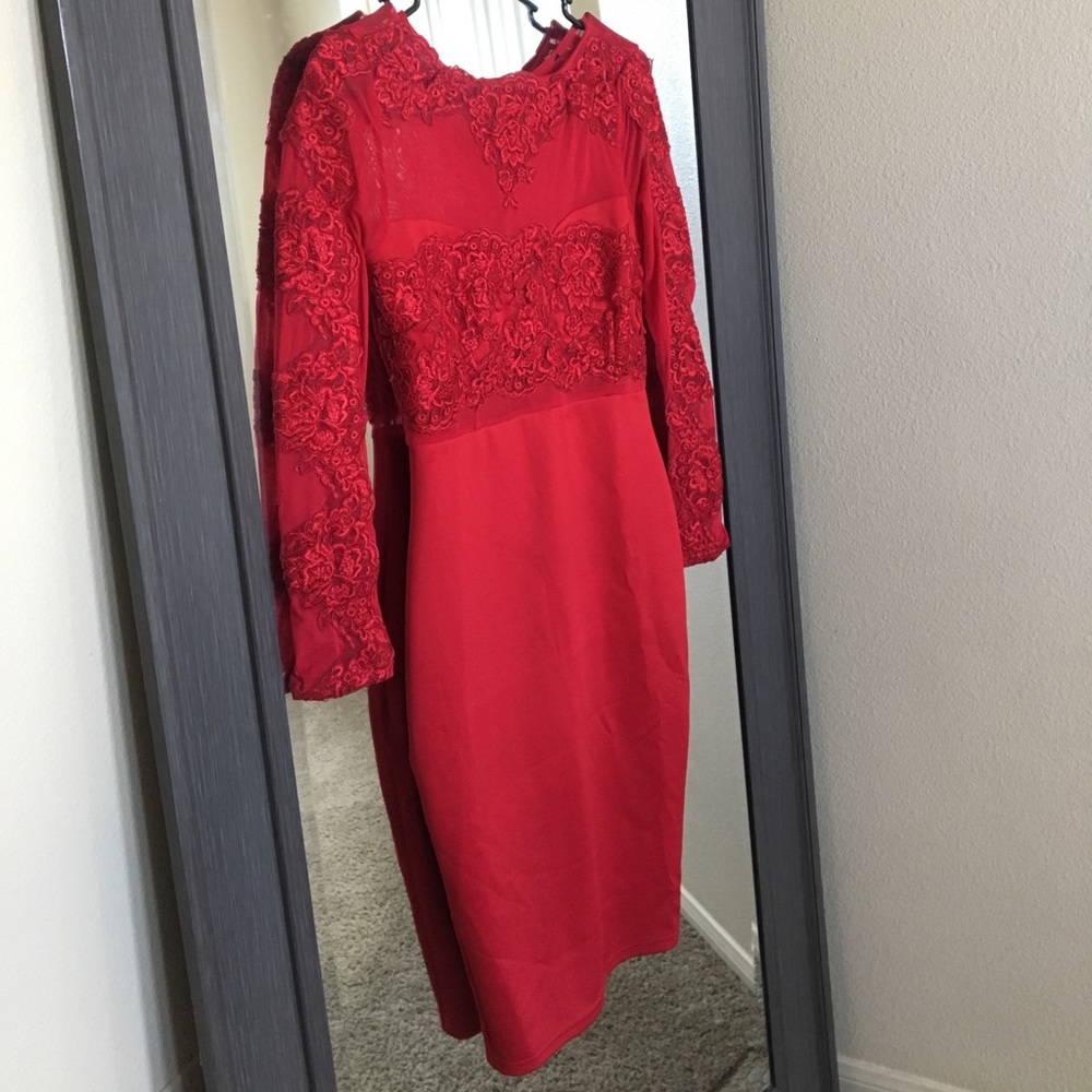Stunning red mesh and lace dress !