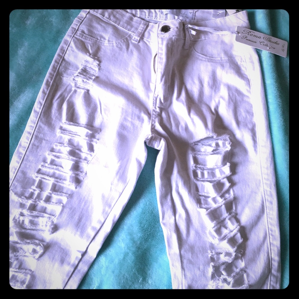 White ripped jeans