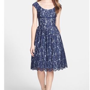 Maggy London Navy/Pale Blue Lace A Line Dress