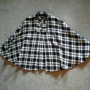 TOO GOOD Black & White Wool Snap Poncho Cape Coat