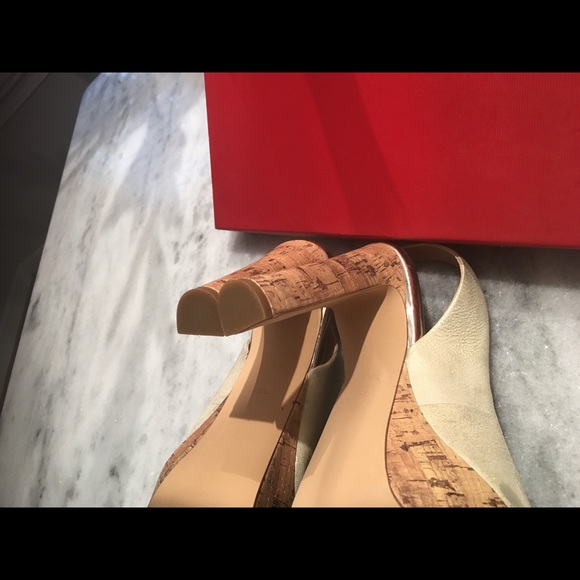 Nude/Bone/Metallic undertone Cork Heels - Picture 3 of 4