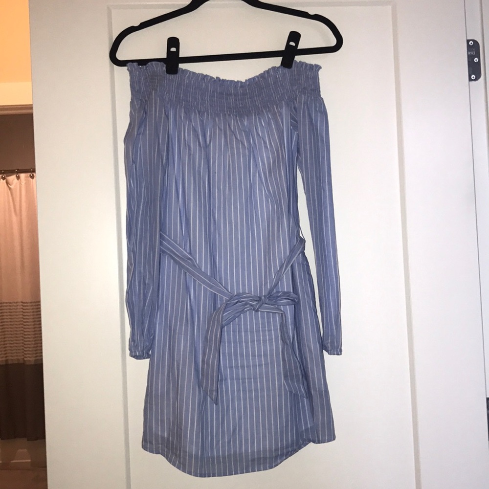 Express off the shoulder striped tie dress