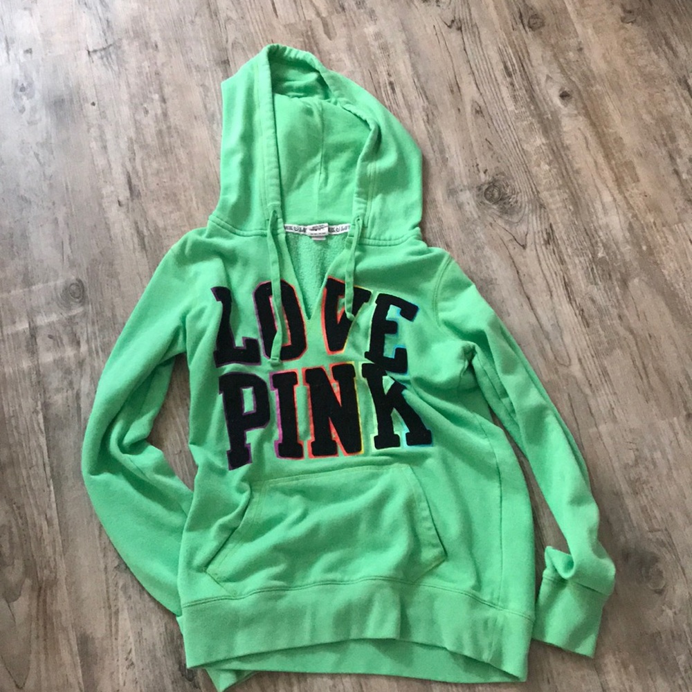 Lime Green VS Pink V Neck Hoodie