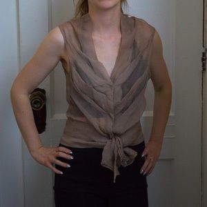 ❌DONATED❌ LA Boutique Nude Sheer Tie Front Blouse