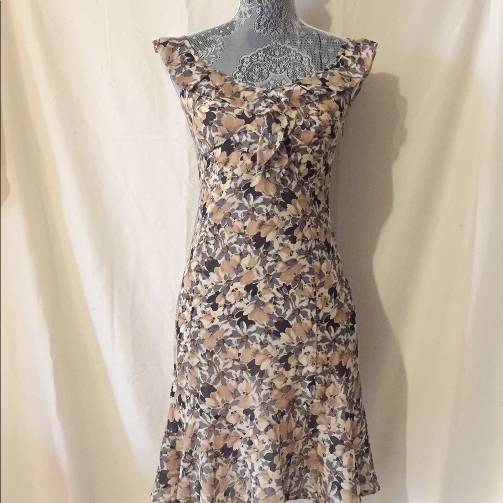 Loft Tan Floral Ruffle dress