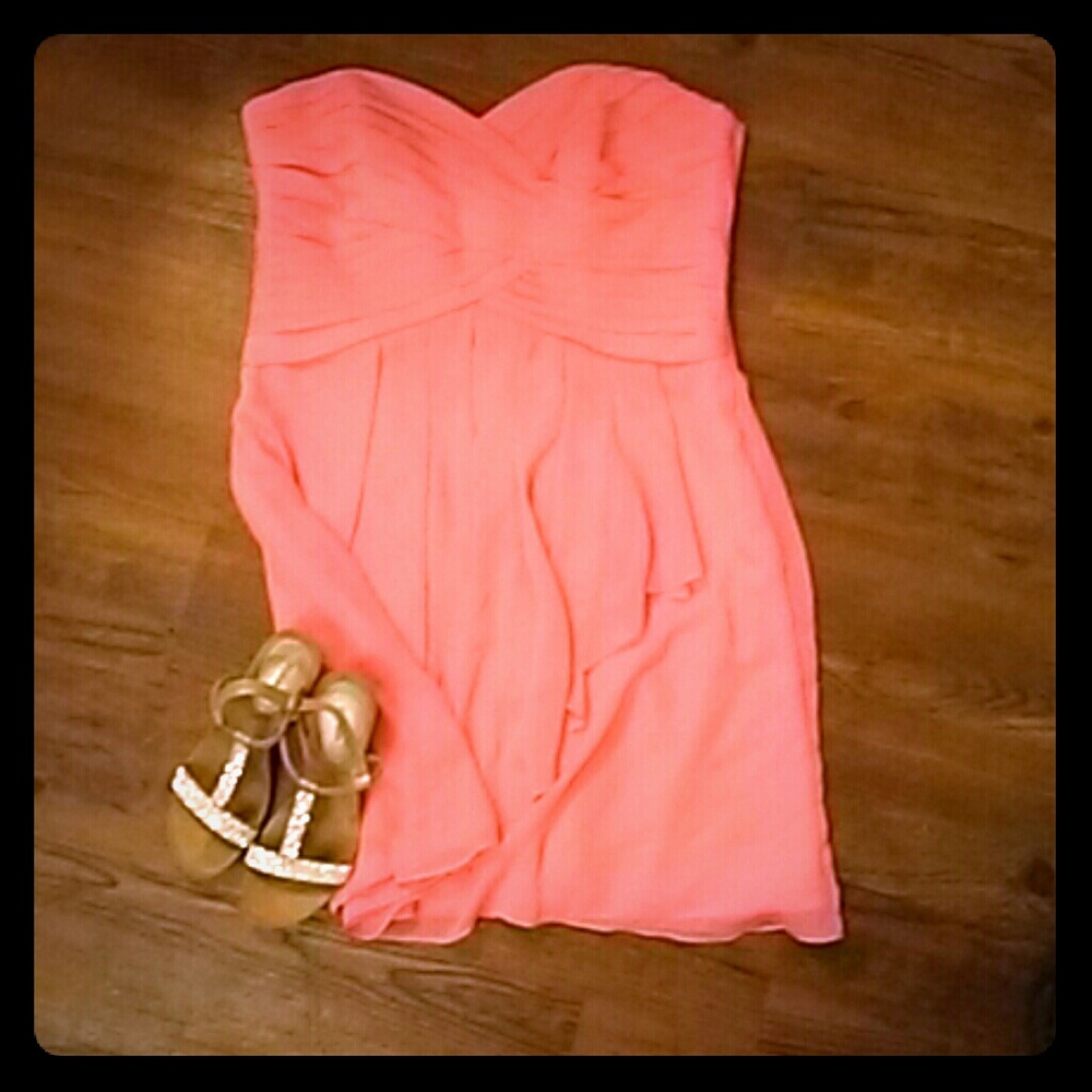 Coral tulle David's bridal dress