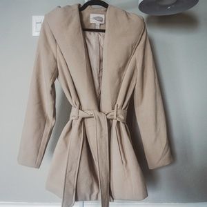 Cozy tan/biege wrap coat with hood