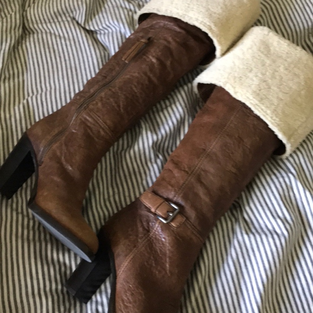 Tall shearling and real leather tall boots