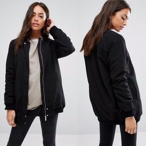 NWT cozy black fleece lined bomber longer length