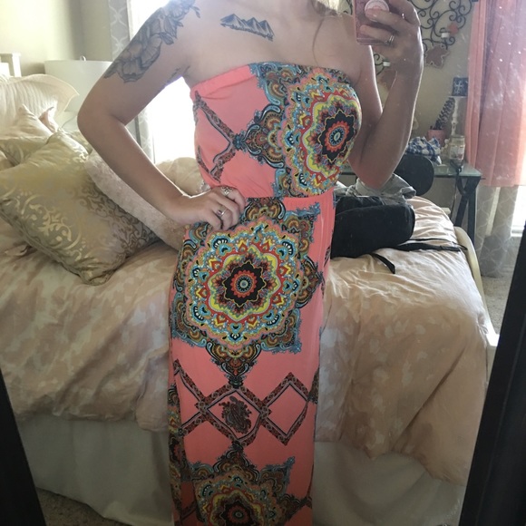 Mandala Flowered Colorful, Long Tube Top Dress - Picture 3 of 3