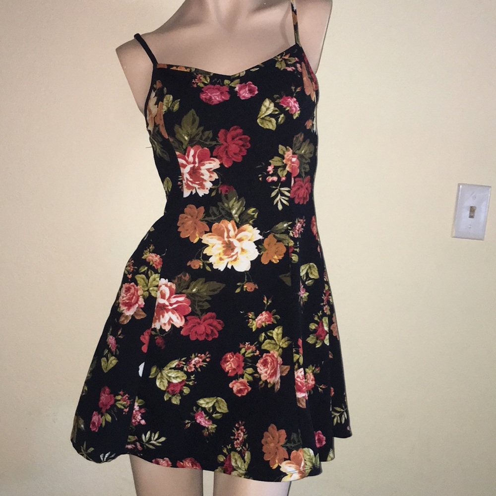 Black Floral Skater Dress