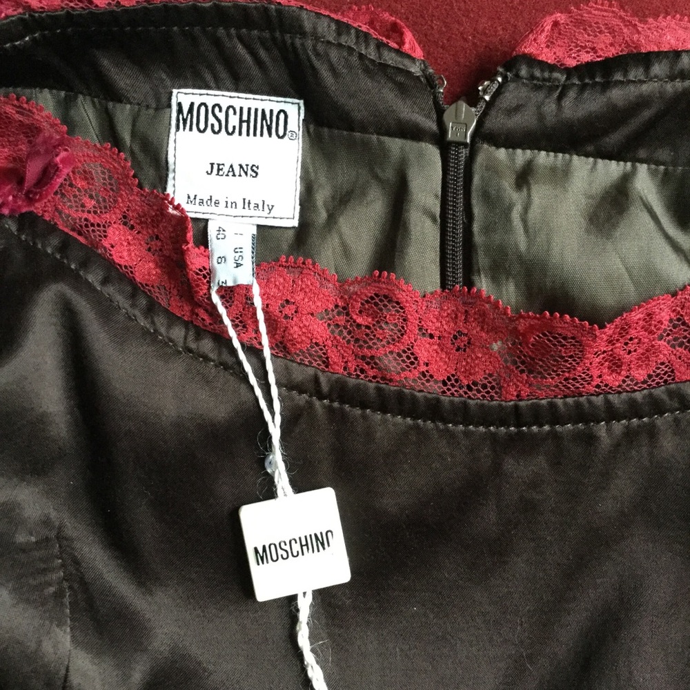 ⚜️ MOSCHINO Satin & Lace Burgundy BOHEMIAN Slip DRESS  Sz 4 💋 - Picture 2 of 14