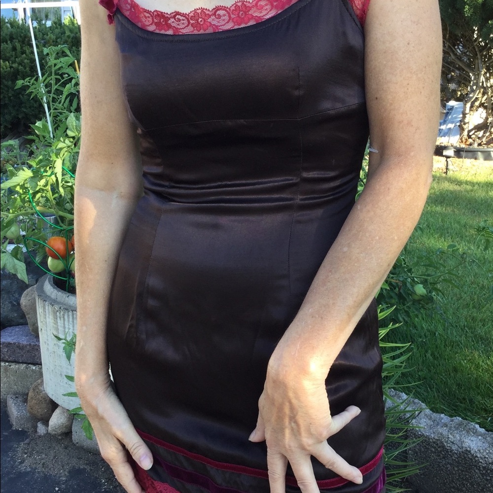 ⚜️ MOSCHINO Satin & Lace Burgundy BOHEMIAN Slip DRESS  Sz 4 💋 - Picture 3 of 14