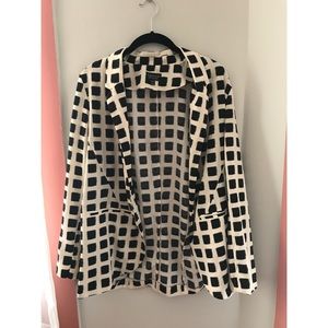 Topshop black and cream checkered polyester blazer