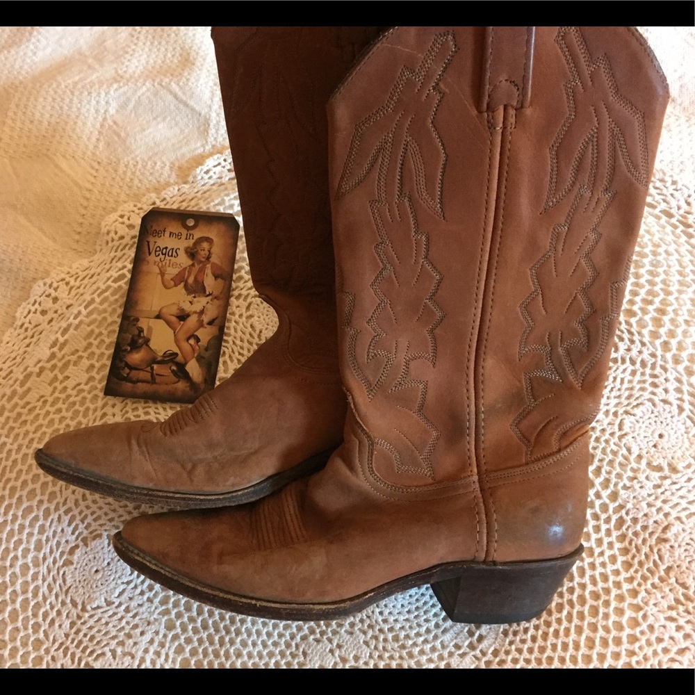 Vintage Dan Post brown leather cowboy boots sz 9