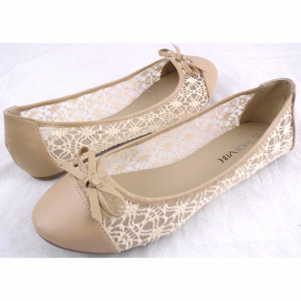 Shoe Vibe Beige Lace Haley Crochet Flats