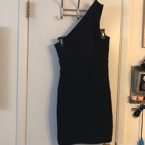 Black one shoulder bandeau dress