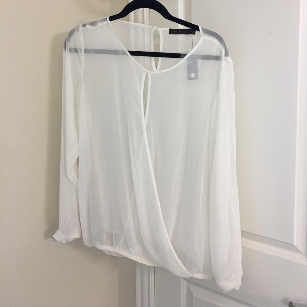 The Limited- Sheer Off-White Faux Wrap Shirt