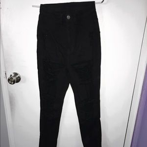 High Waisted Black Distressed Denim