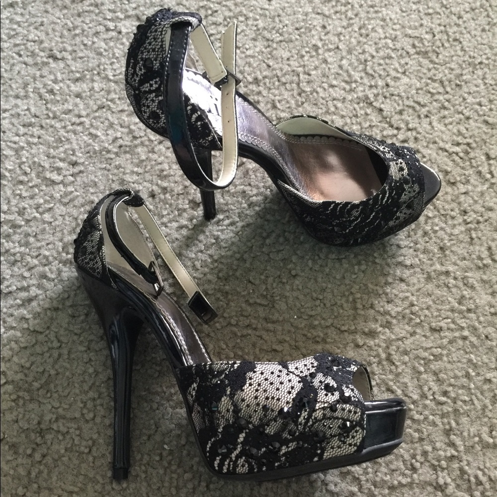 Black and beige heels