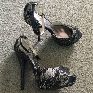 Black and beige heels