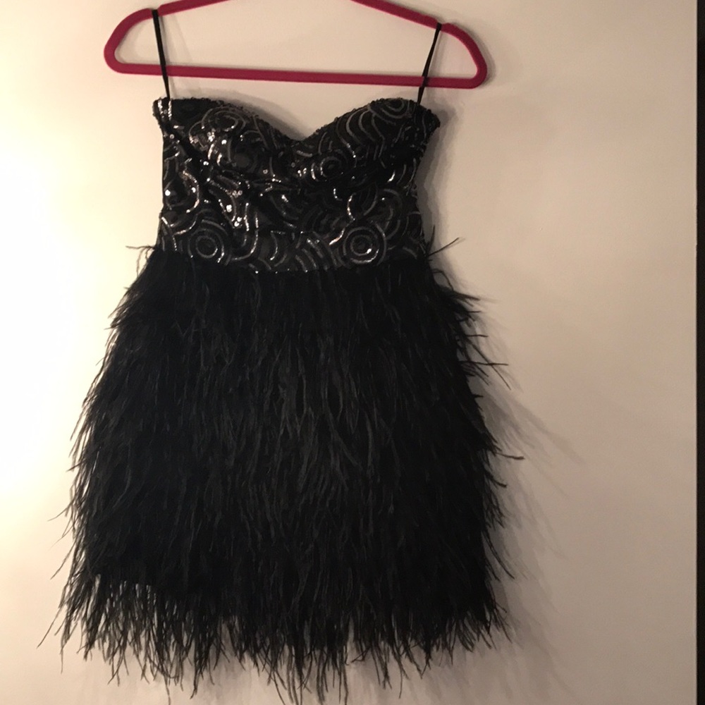 Bebe Black Sequin and Feather Dress