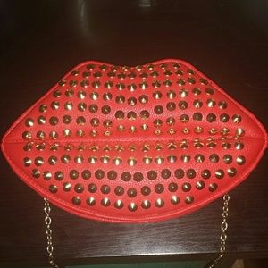 Studded Red Lip Purse