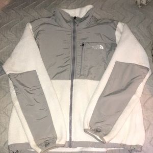 Gray and white North Face Denali