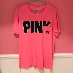 Size S PINK pink/black letter t-shirt never warn!!