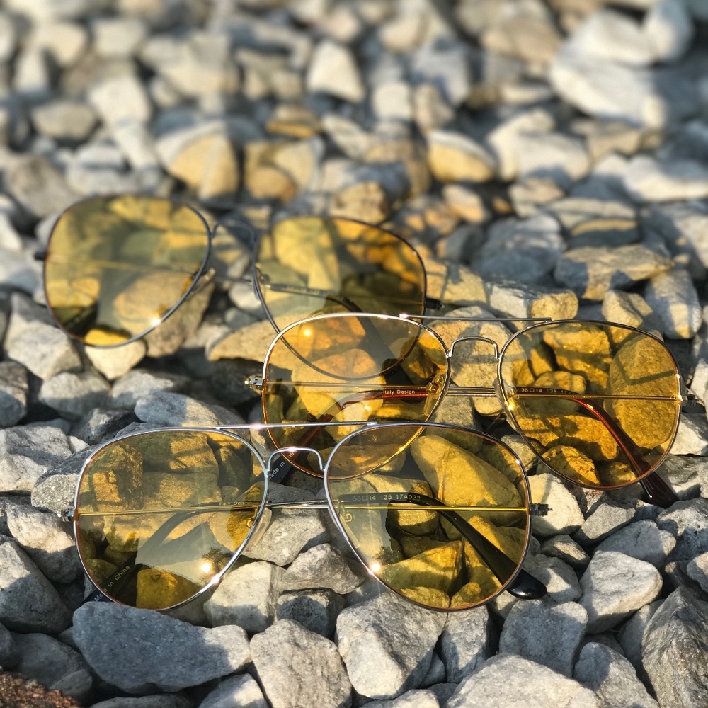 New Yellow Aviator Sunglasses with Silver Frame