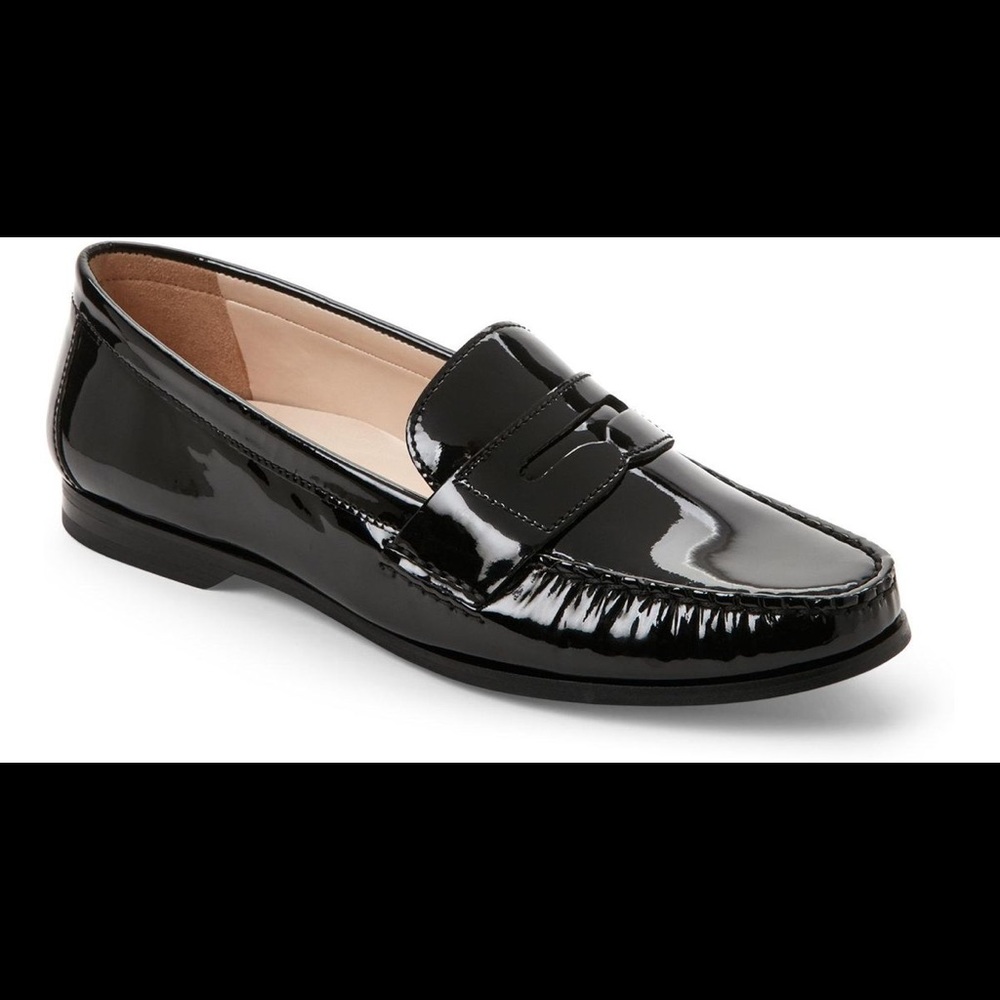 Women's Black Emmons Moc Toe Loafers.