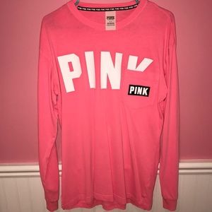 long sleeve PINK TSHIRT pink/black lettering SizeS