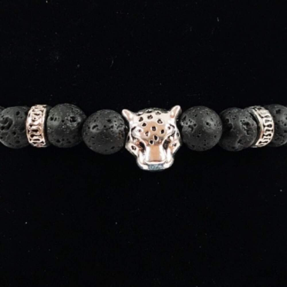 Men or women lava rock & silver panther bracelet - Picture 5 of 7