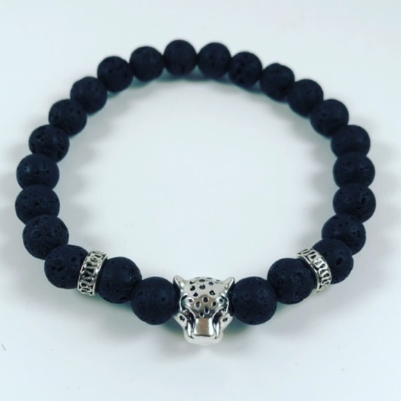 Men or women lava rock & silver panther bracelet - Picture 2 of 7
