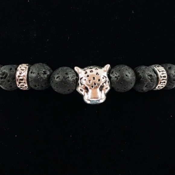 Men or women lava rock & silver panther bracelet - Picture 5 of 7