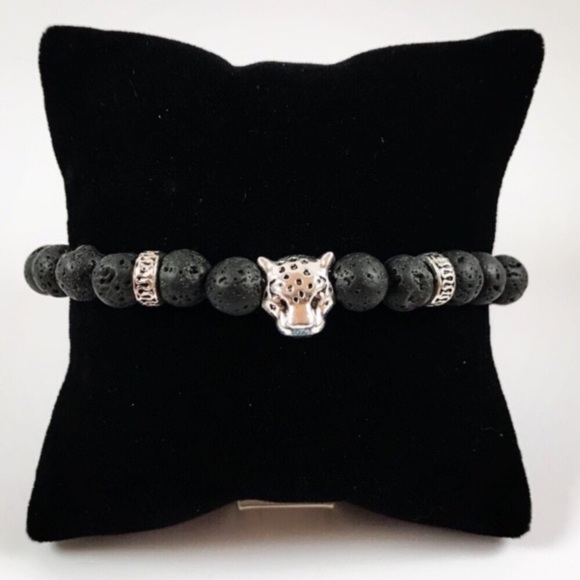 Men or women lava rock & silver panther bracelet - Picture 6 of 7