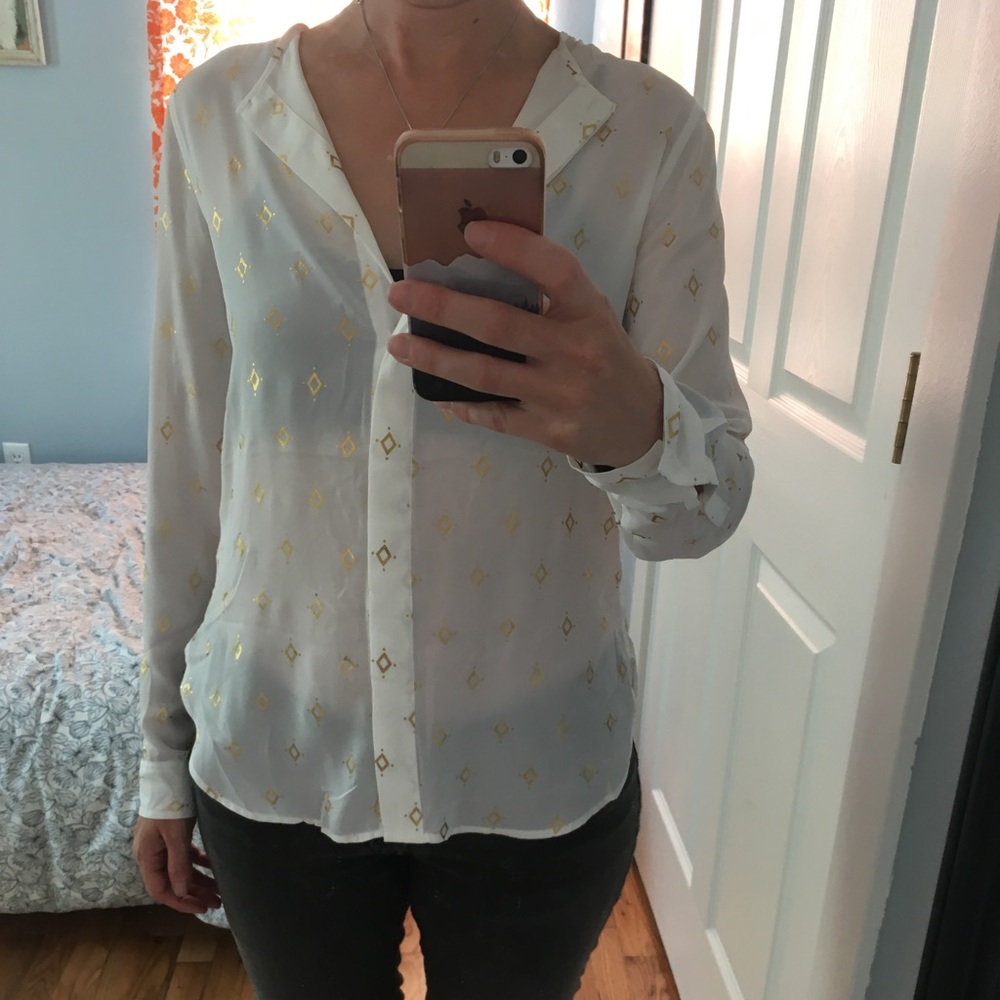 White button up shirt with gold detailing