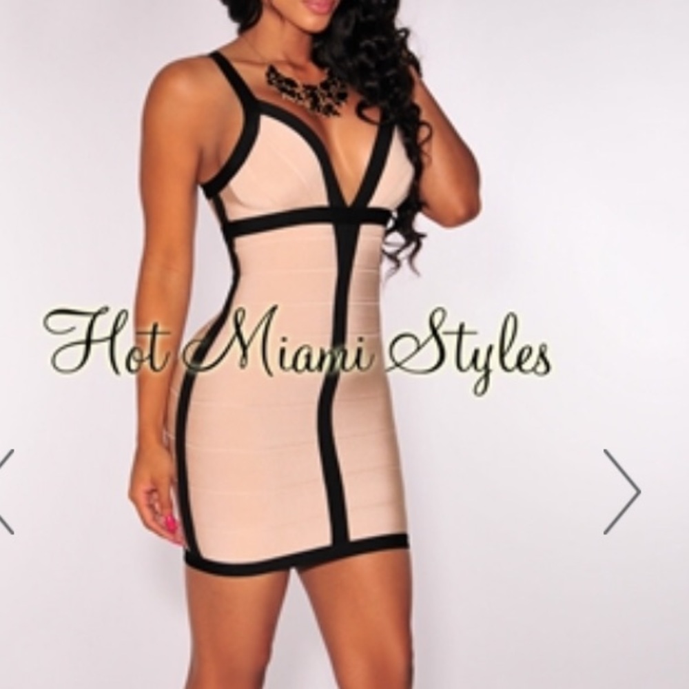 HMS beige & black bandage dress