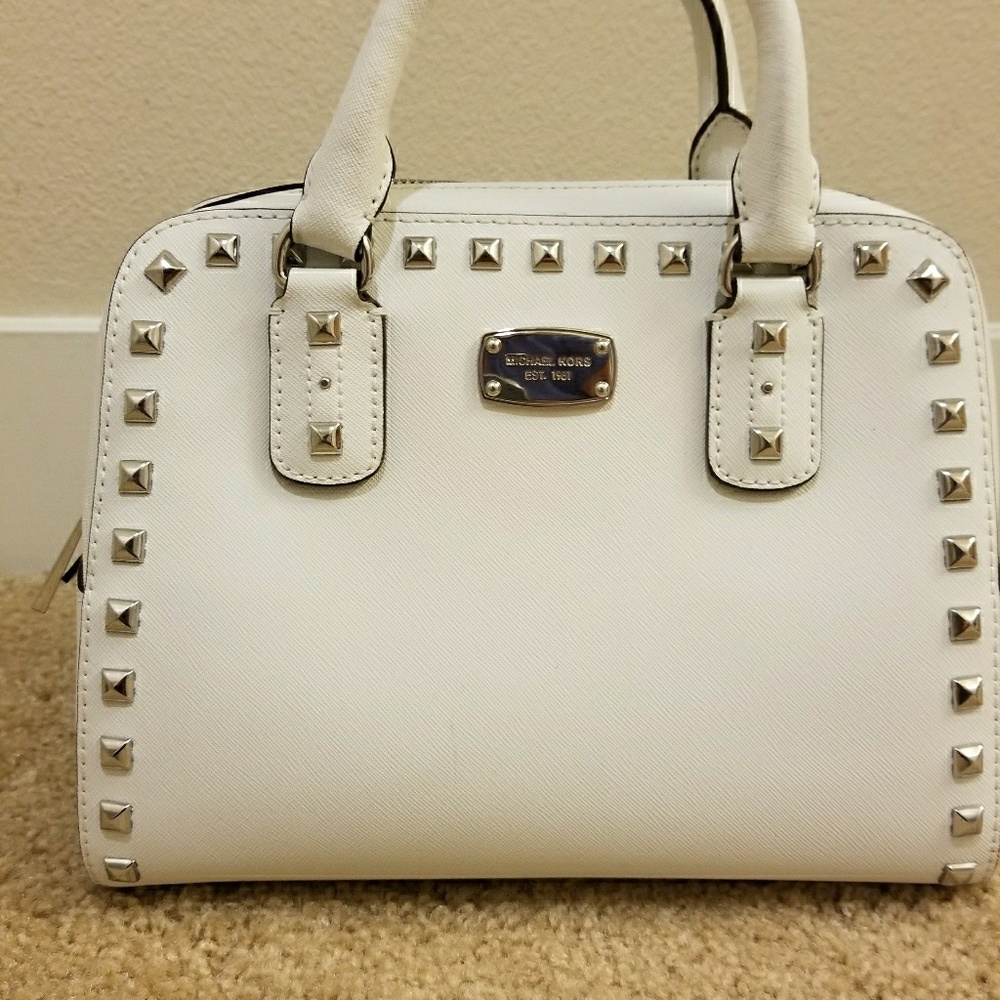 MICHAEL KORS SAFFIANO STUDDED MINI SATCHEL
