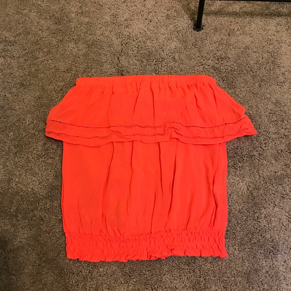 Pink/orange strapless top with ruffle