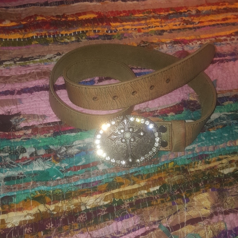 Rhinestone cross, buckle belt !