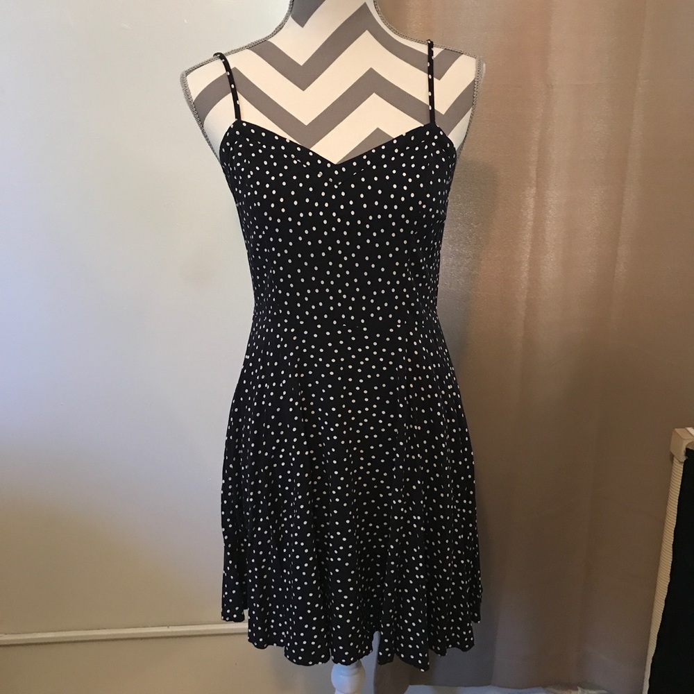 Polka dot navy dress with vintage flare