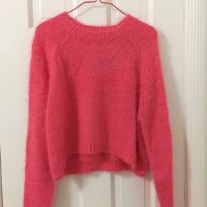 Topshop Neon Pink Cropped Furry Sweater