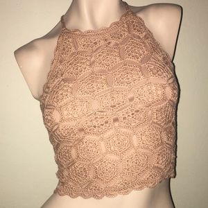 NWT Tan Crochet Cropped Halter